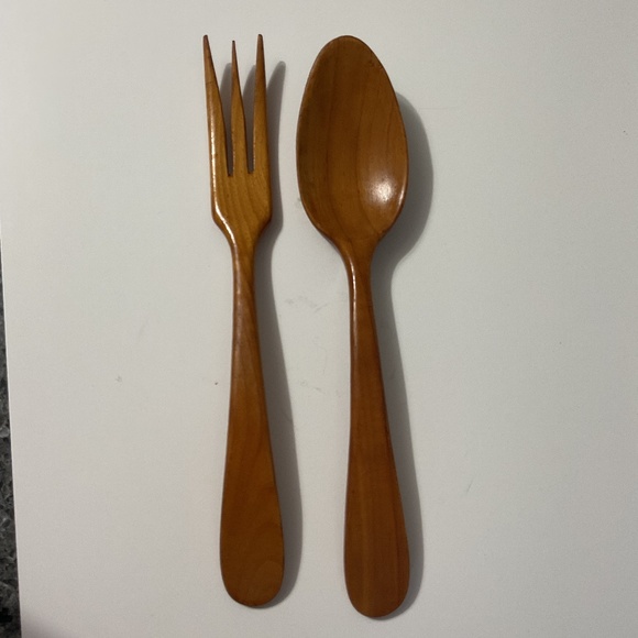 VTG BARIBOCRAFT Serving Salad Fork & Spoon Teak Stained Wood Canada - Picture 1 of 8
